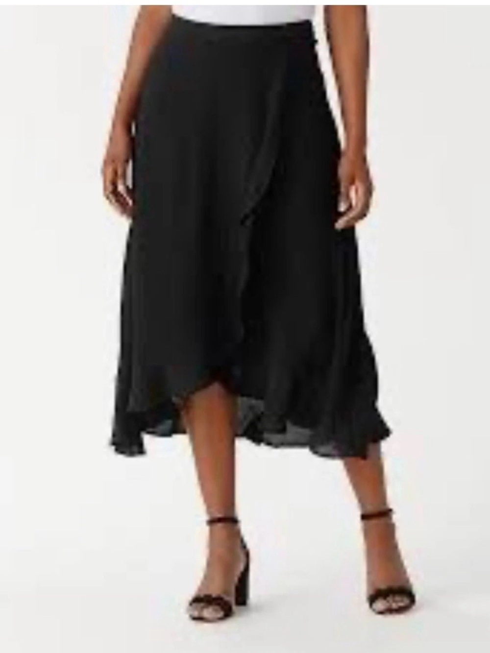 Tommy Bahama Black Ruffle Wrap Midi Skirt High Low Textured fully lined Size 6